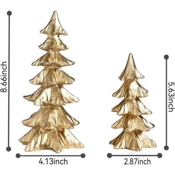 Gold Christmas Tree Figurines, Small Resin Christmas Trees Home Decor, Tabletop - Picture 2 of 8